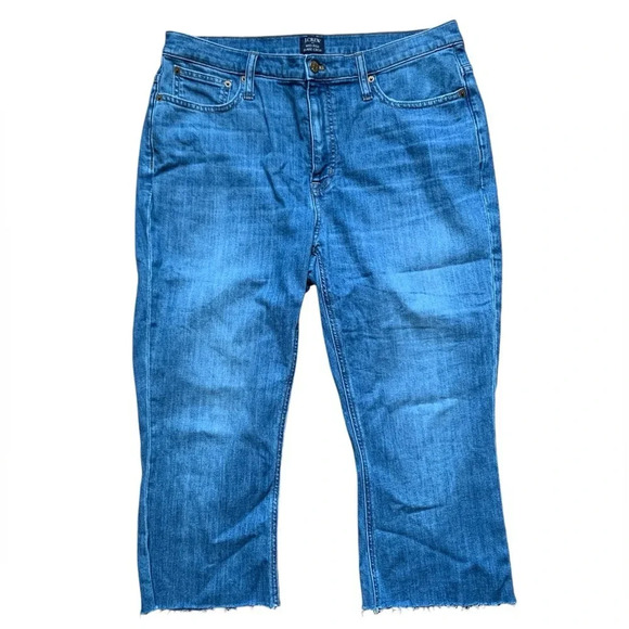 J. Crew Women Mid-Rise Flare Crop Jeans size 31 Raw Hem Medium Blue Wash Classic - Picture 1 of 7